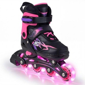 Vaikiški riedučiai su šviečiančiais ratukais L 38-41 (EU) (Rožinė/juoda)